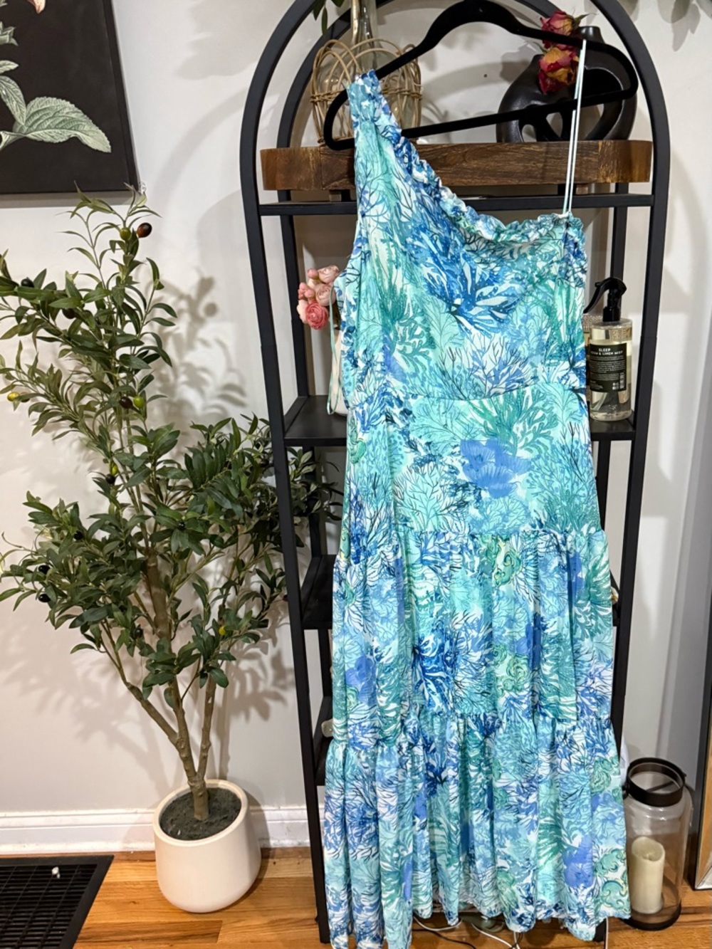 TAYLOR One Shoulder Blue & Green Floral Maxi Dress NWT Size 16